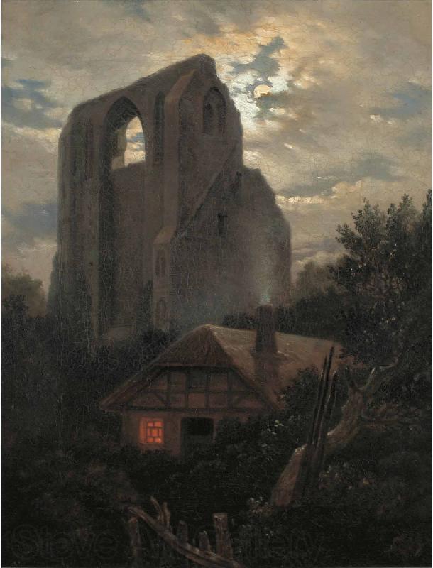 Carl Gustav Carus Ruine Eldena mit Hutte bei Greifswald im Mondschein Norge oil painting art